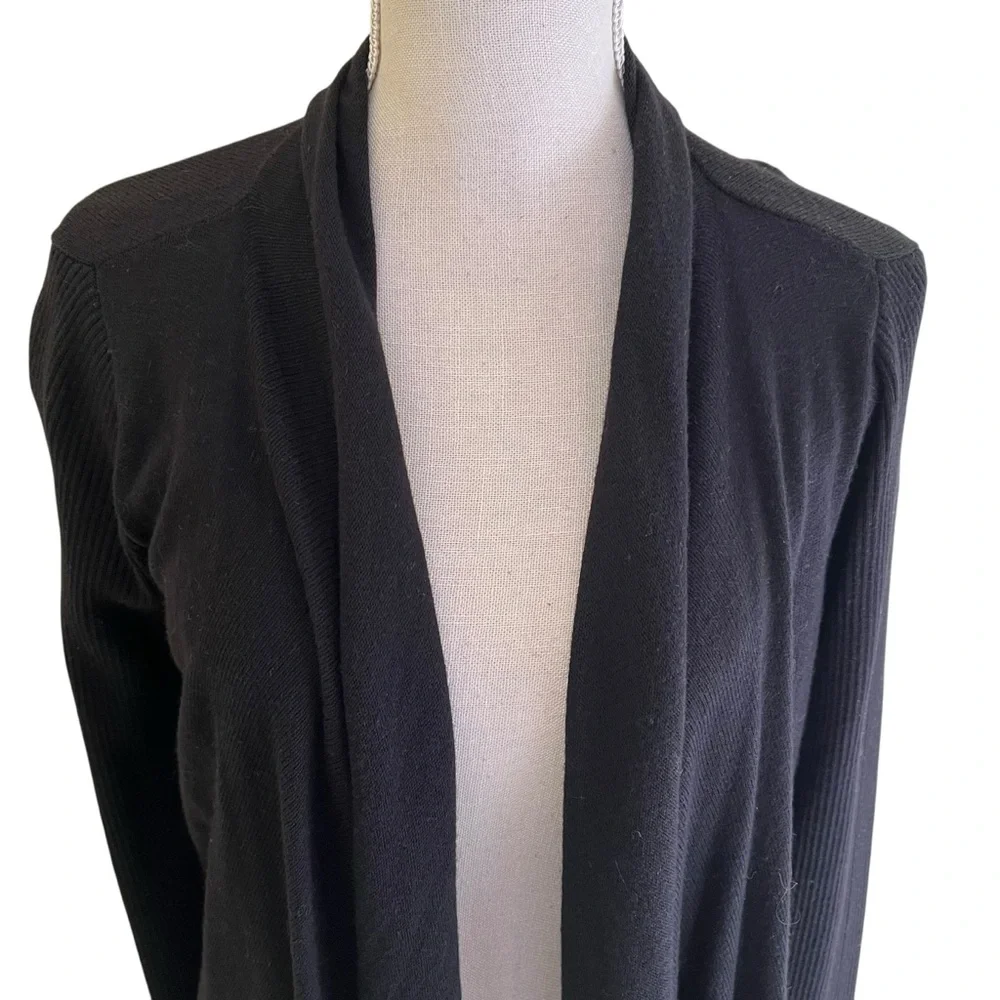 Leith Black Long Open Front Waterfall Cardigan XS